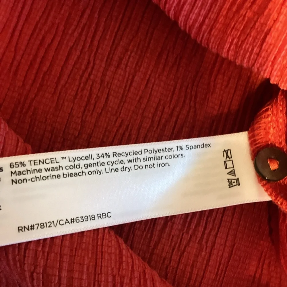 Eileen Fisher Orange Woven Plissé Mock Neck Dress| Sz S/P Pre Owned condition - Picture 13 of 13